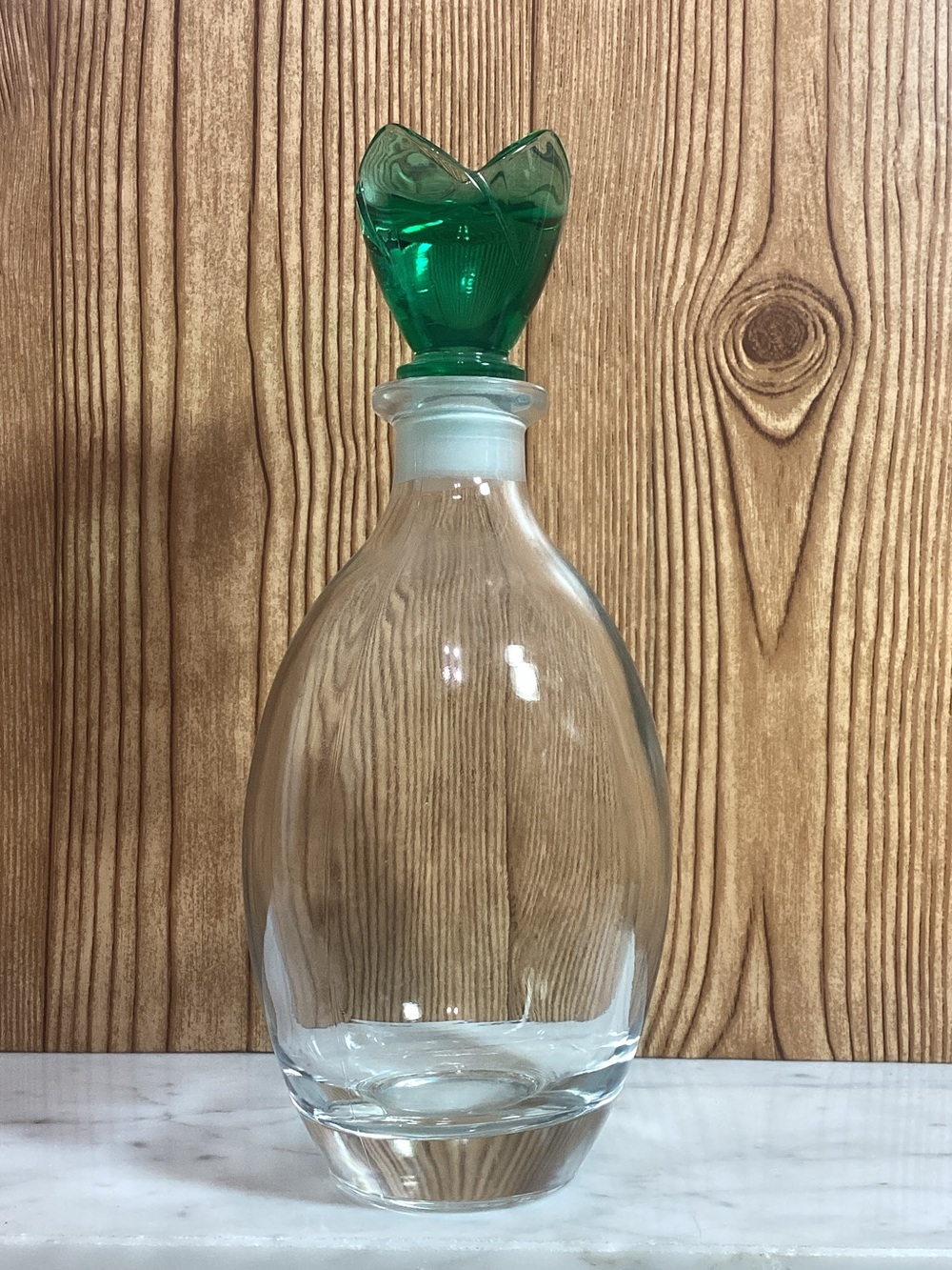 Green Glass Decanter with Green Tulip  Stopper - Decorative Bar Accessory
